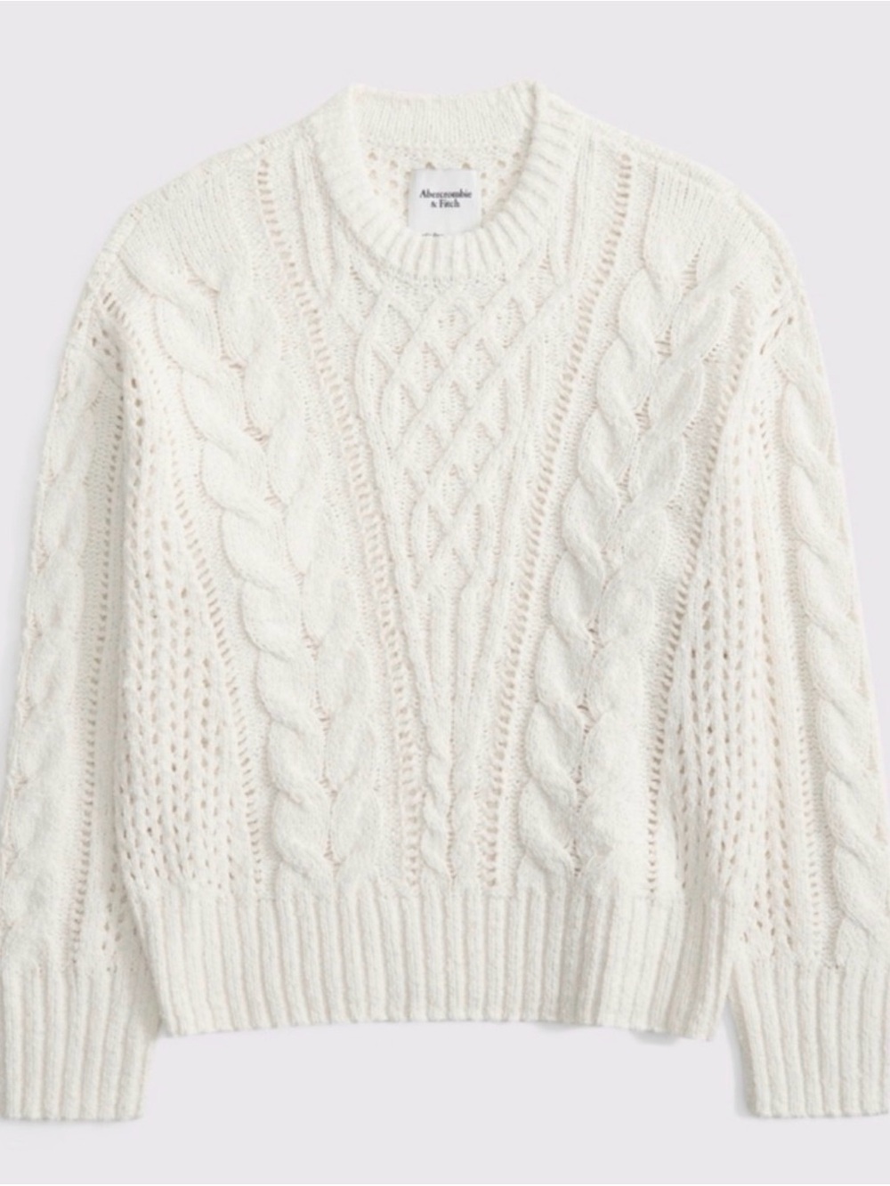 Abercrombie & Fitch Ivory Cable Knit Crew Sweater